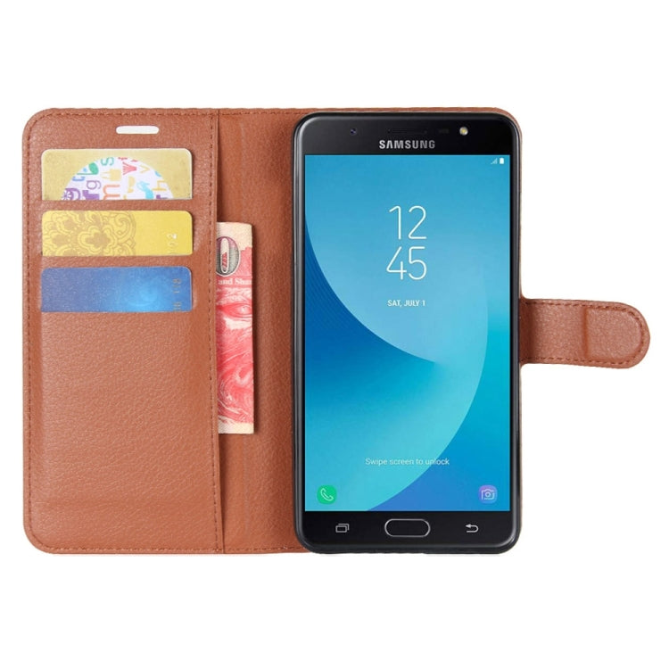 For Galaxy J7 Max Litchi Texture Horizontal Flip Leather Case with Holder & Card Slots & Wallet