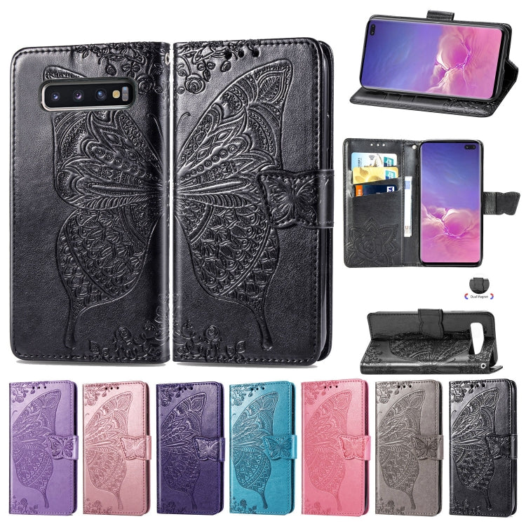 Butterfly Love Flowers Embossing Horizontal Flip Leather Case for Galaxy S10+, with Holder & Card Slots & Wallet & Lanyard