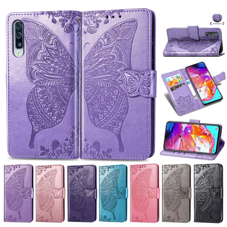 Butterfly Love Flowers Embossing Horizontal Flip Leather Case for Galaxy A70, with Holder & Card Slots & Wallet & Lanyard