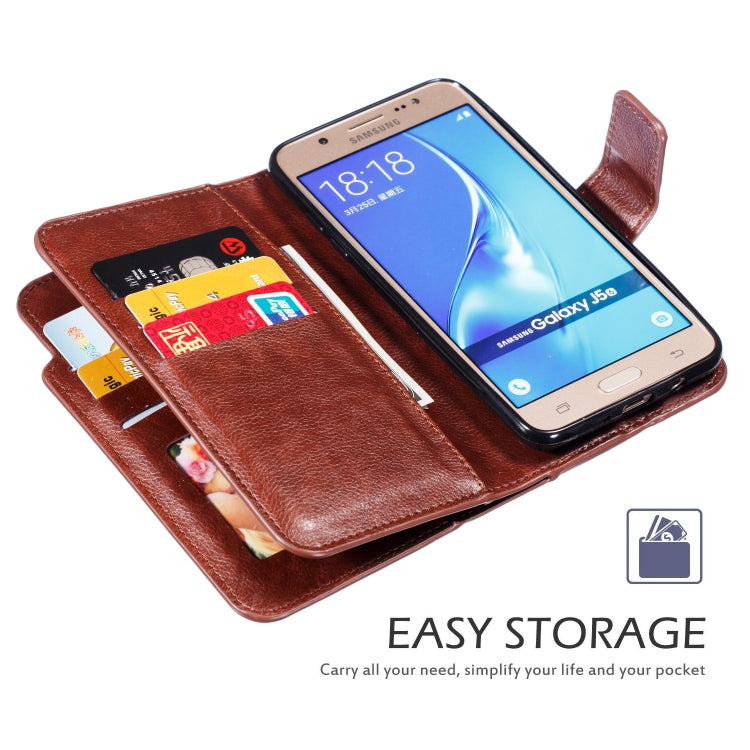 Litchi Texture Horizontal Flip Leather Case for Galaxy J510, with Holder & Nine Card Slots & Wallet