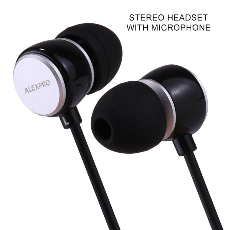 ALEXPRO E110i 1.2m In-Ear Bass Stereo Wired Control Earphones with Mic, For iPhone, iPad, Galaxy, Huawei, Xiaomi, LG, HTC and Other Smartphones