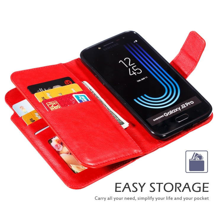 Litchi Texture Horizontal Flip Leather Case for Galaxy J2 Pro (2018), with Holder & Nine Card Slots & Wallet