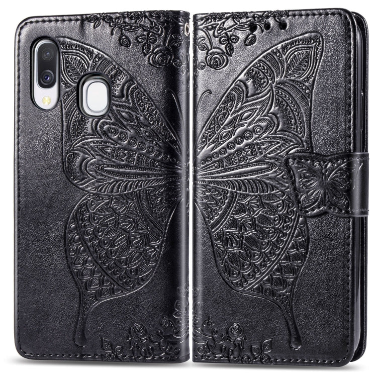 Butterfly Love Flowers Embossing Horizontal Flip Leather Case for Galaxy A40, with Holder & Card Slots & Wallet & Lanyard