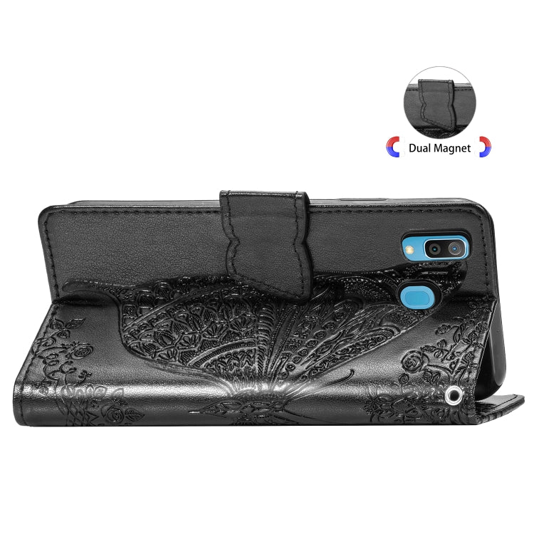 Butterfly Love Flowers Embossing Horizontal Flip Leather Case for Galaxy A40, with Holder & Card Slots & Wallet & Lanyard