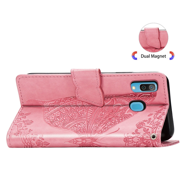 Butterfly Love Flowers Embossing Horizontal Flip Leather Case for Galaxy A40, with Holder & Card Slots & Wallet & Lanyard