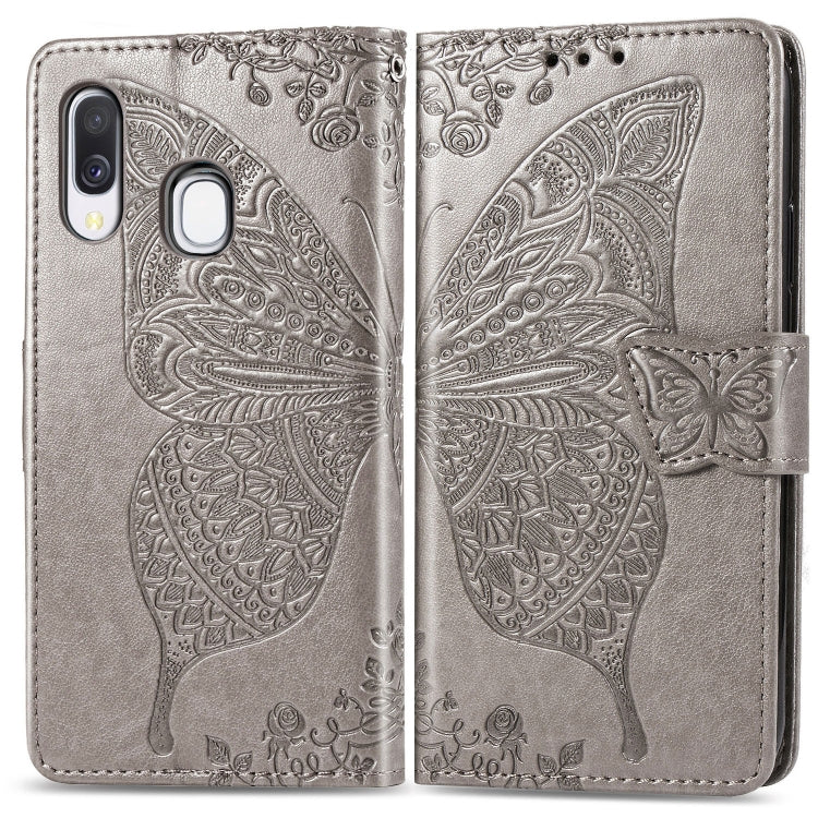 Butterfly Love Flowers Embossing Horizontal Flip Leather Case for Galaxy A40, with Holder & Card Slots & Wallet & Lanyard