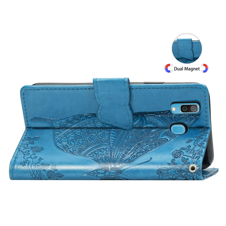 Butterfly Love Flowers Embossing Horizontal Flip Leather Case for Galaxy A40, with Holder & Card Slots & Wallet & Lanyard