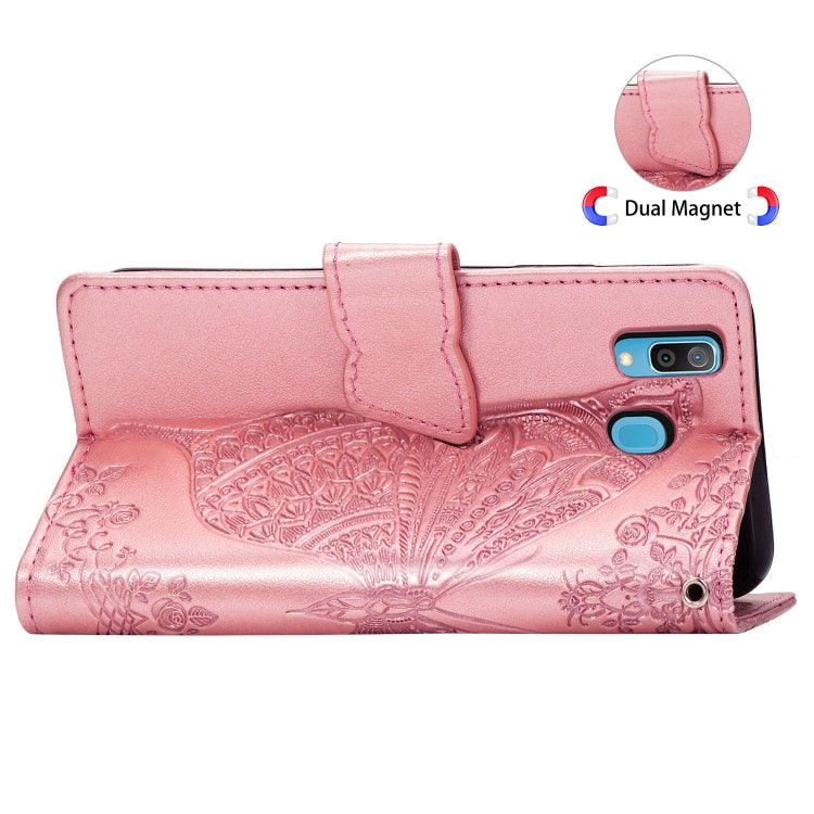 Butterfly Love Flowers Embossing Horizontal Flip Leather Case for Galaxy A40, with Holder & Card Slots & Wallet & Lanyard
