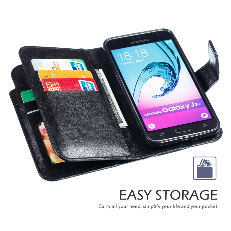 Litchi Texture Horizontal Flip Leather Case for Galaxy J3 (2016), with Holder & Nine Card Slots & Wallet