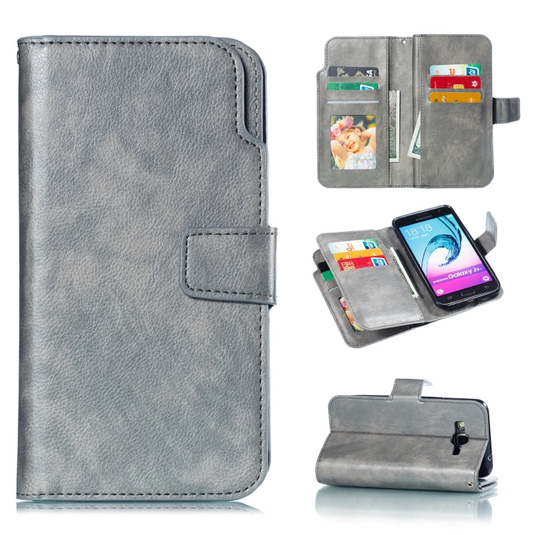 Litchi Texture Horizontal Flip Leather Case for Galaxy J3 (2016), with Holder & Nine Card Slots & Wallet