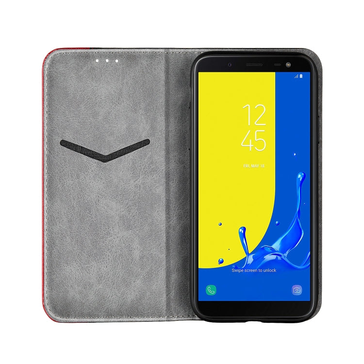 Business Solid Color Stitching Horizontal Flip Leather Case for Galaxy J6, with Holder & Card Slots & Wallet & Lanyard
