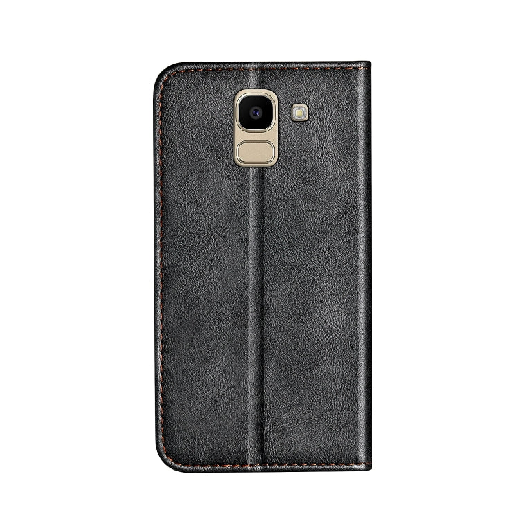 Business Solid Color Stitching Horizontal Flip Leather Case for Galaxy J6, with Holder & Card Slots & Wallet & Lanyard