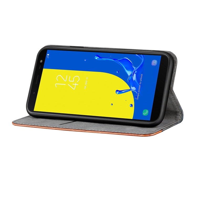 Business Solid Color Stitching Horizontal Flip Leather Case for Galaxy J6, with Holder & Card Slots & Wallet & Lanyard