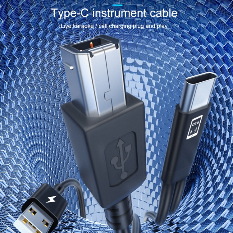 1m USB-C / Type-C to MIDI + USB Sound Card Audio Connection Sync Charging Cable(Black)