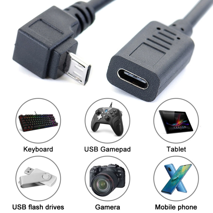 3 PCS LY-U3X097 Micro USB 5 Pin Upper Elbow Male to USB-C / Type-C Female Charging Data Cable, Cable Length: 27cm