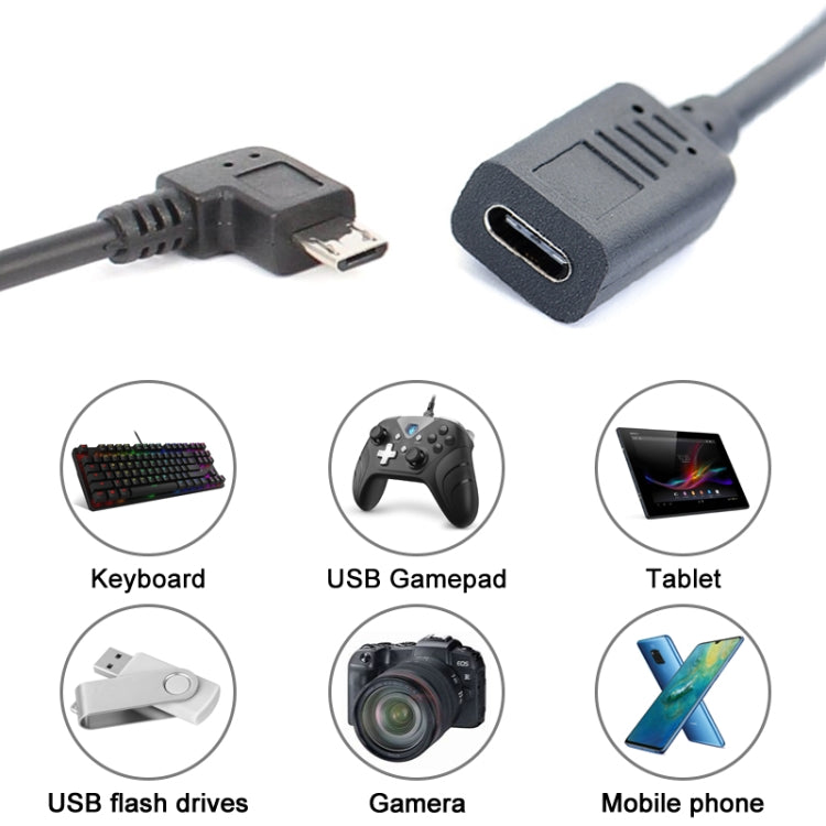 3 PCS LY-U3X097 Micro USB 5 Pin Left Elbow Male to USB-C / Type-C Female Charging Data Cable, Cable Length: 27cm