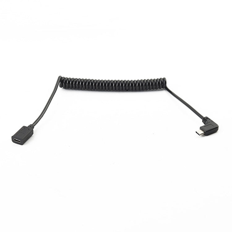 2 PCS LY-U2X153 USB-C / Type-C Male to Female 90 Degree Elbow Spring Charging Data Cable, Cable Length: 1.5m