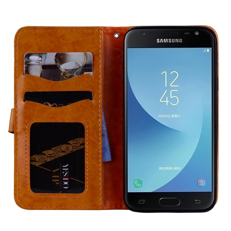 For Galaxy J3 (2017) / J330 ( EU Version) Retro Oil Wax Texture Embossed Horizontal Flip Leather Case with Holder & Card Slots & Wallet & Photo Frame