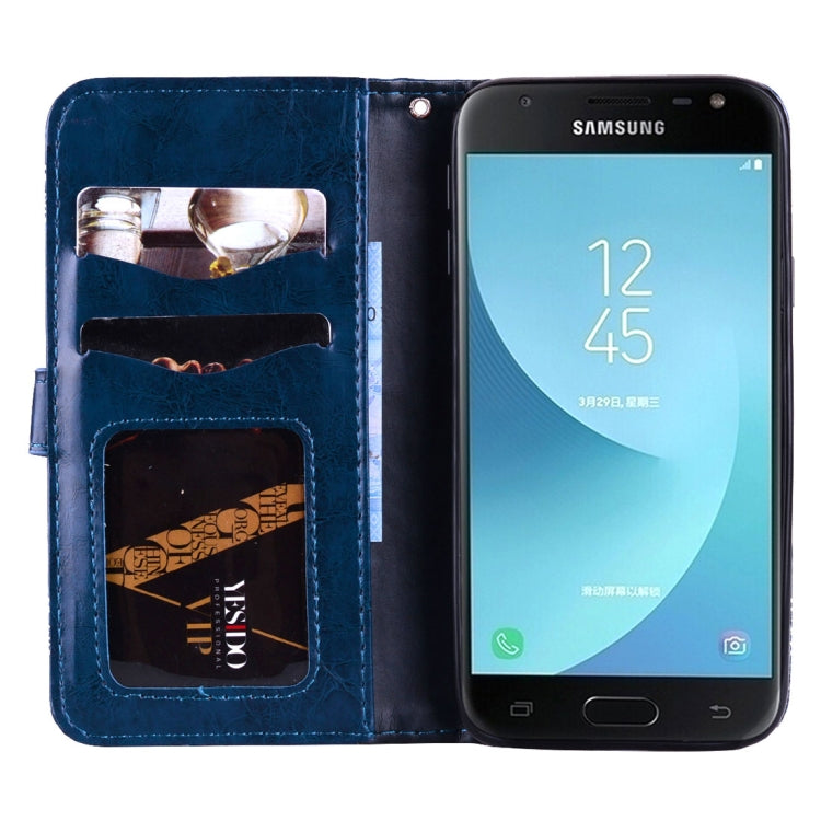 For Galaxy J3 (2017) / J330 ( EU Version) Retro Oil Wax Texture Embossed Horizontal Flip Leather Case with Holder & Card Slots & Wallet & Photo Frame