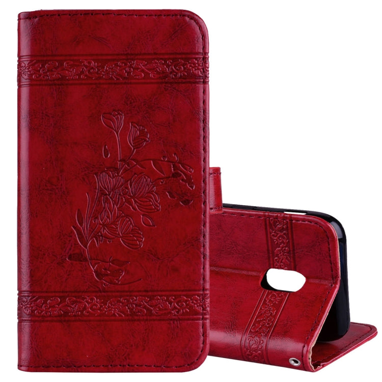 For Galaxy J3 (2017) / J330 ( EU Version) Retro Oil Wax Texture Embossed Horizontal Flip Leather Case with Holder & Card Slots & Wallet & Photo Frame