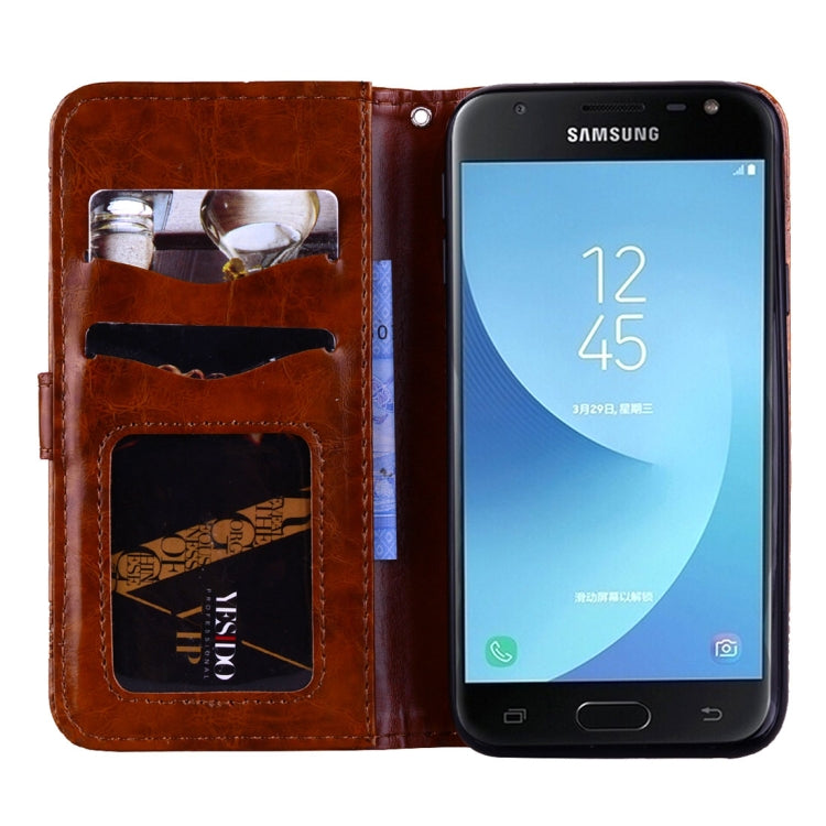 For Galaxy J7 (2017) / J730 ( EU Version) Retro Oil Wax Texture Embossed Horizontal Flip Leather Case with Holder & Card Slots & Wallet & Photo Frame