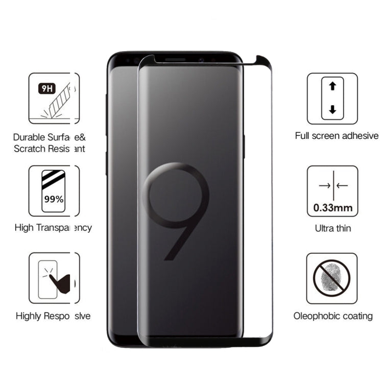 For Galaxy S9 0.33mm 9H Surface Hardness 3D Curved Edge Anti-scratch Non-full Screen HD Fully Adhesive Glass Screen Protector (Black)