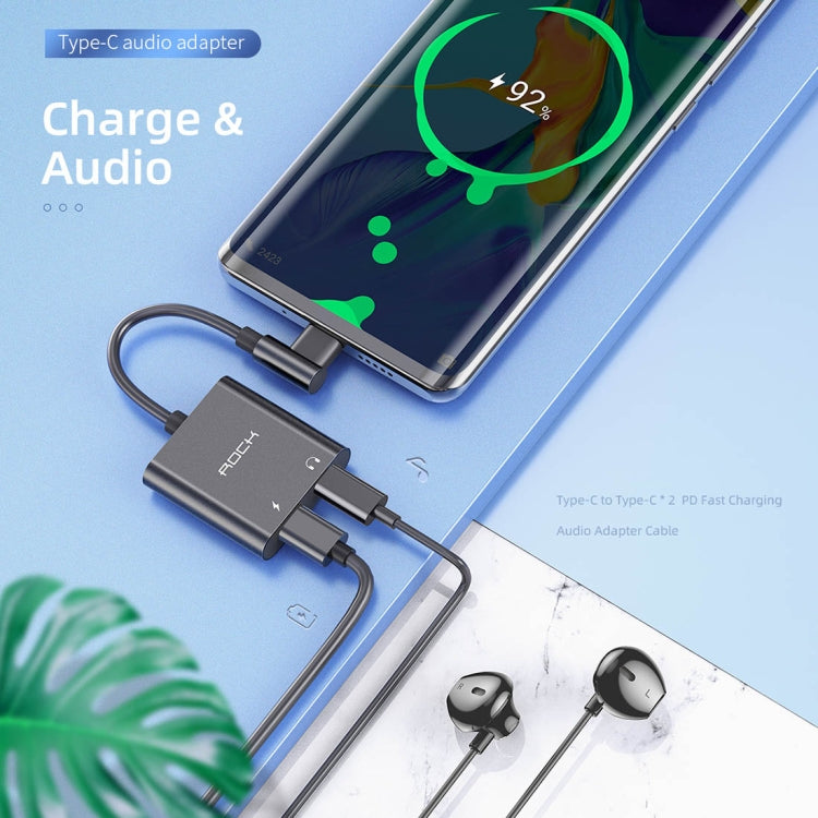 ROCK CA02 USB-C / Type-C to 2 USB-C / Type-C PD Fast Charging Audio Adapter Cable, Length: 12cm(Black)