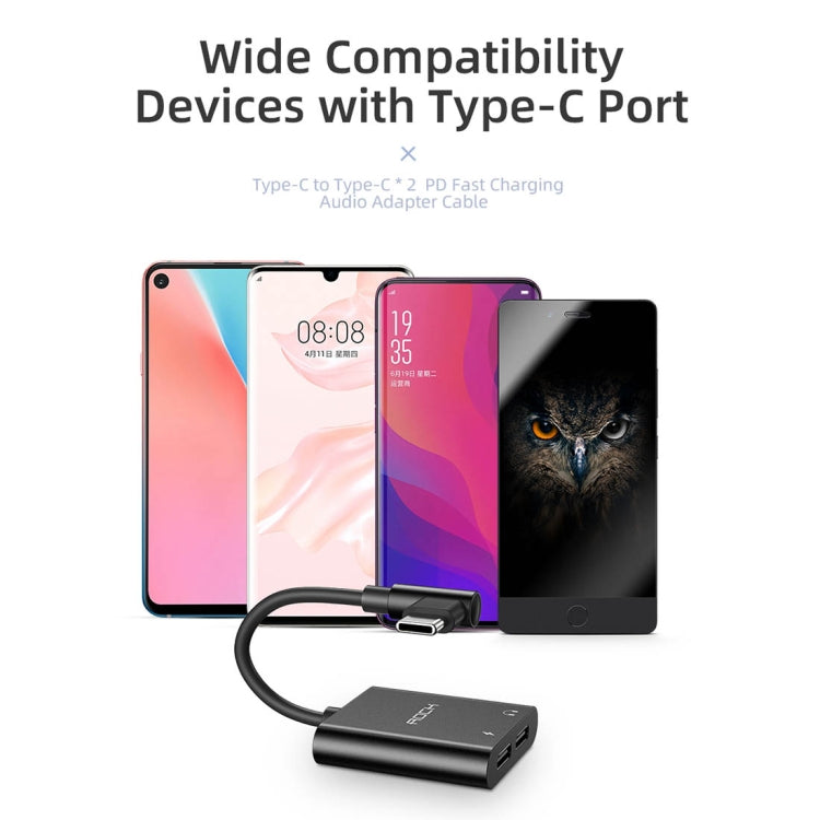 ROCK CA02 USB-C / Type-C to 2 USB-C / Type-C PD Fast Charging Audio Adapter Cable, Length: 12cm(Black)