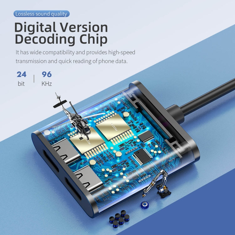 ROCK CA02 USB-C / Type-C to 2 USB-C / Type-C PD Fast Charging Audio Adapter Cable, Length: 12cm(Black)