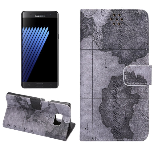 For Galaxy Note 7 / N930 Map Texture Magnetic Adsorption Horizontal Flip Leather Case with Card Slot & Holder & Wallet,Random Pattern Delivery(Grey)