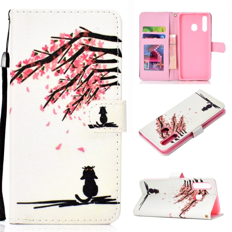 Cherry Tree Pattern Colored Drawing Horizontal Flip Leather Case for Galaxy A30, with Holder & Card Slots & Wallet & Lanyard