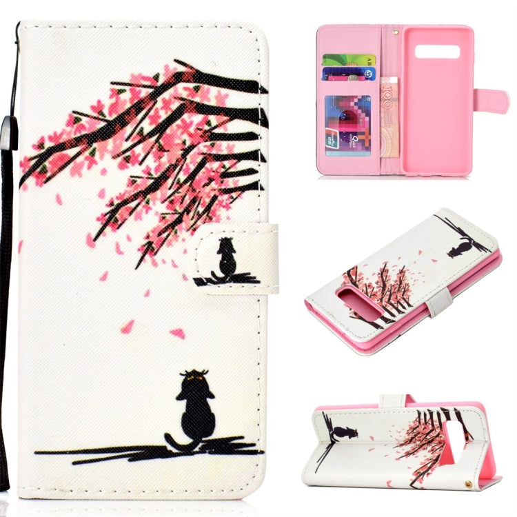 Cherry Tree Pattern Colored Drawing Horizontal Flip Leather Case for Galaxy S10, with Holder & Card Slots & Wallet & Lanyard