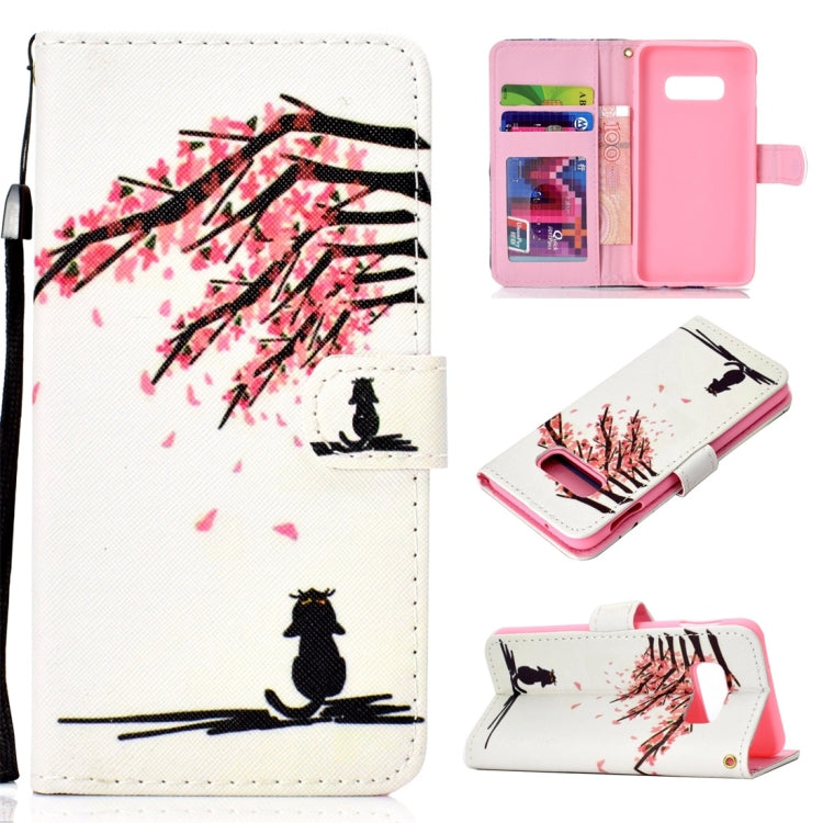Cherry Tree Pattern Colored Drawing Horizontal Flip Leather Case for Galaxy S10 E, with Holder & Card Slots & Wallet & Lanyard