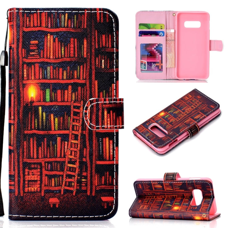 Bookshelf Pattern Colored Drawing Horizontal Flip Leather Case for Galaxy S10 E, with Holder & Card Slots & Wallet & Lanyard