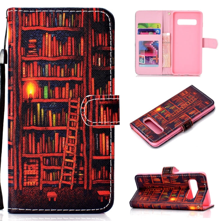 Bookshelf Pattern Colored Drawing Horizontal Flip Leather Case for Galaxy S10 Plus, with Holder & Card Slots & Wallet & Lanyard
