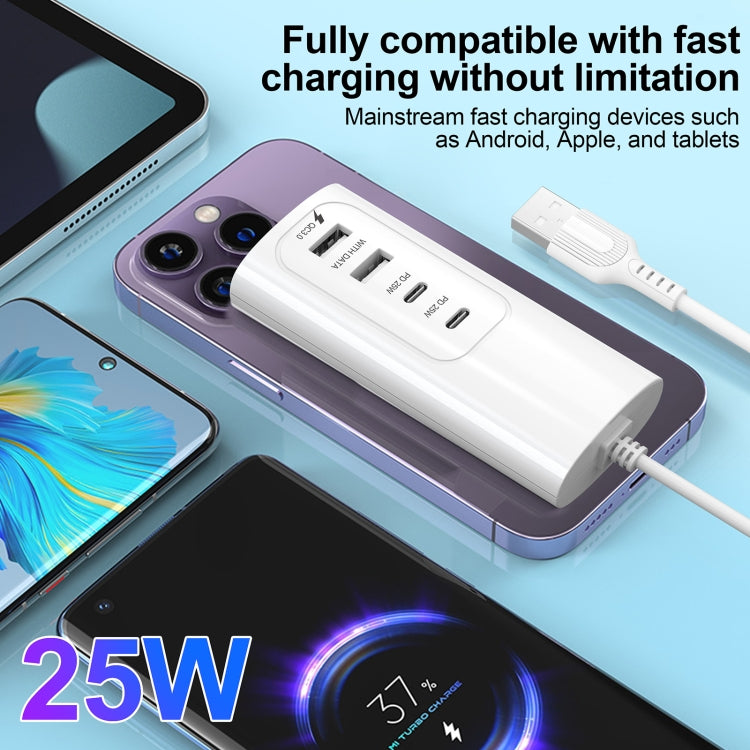 PD 20W Dual USB-C / Type-C + Dual USB 4-Ports Fast Charging Power Socket, USB Plug Cable Length: 30cm