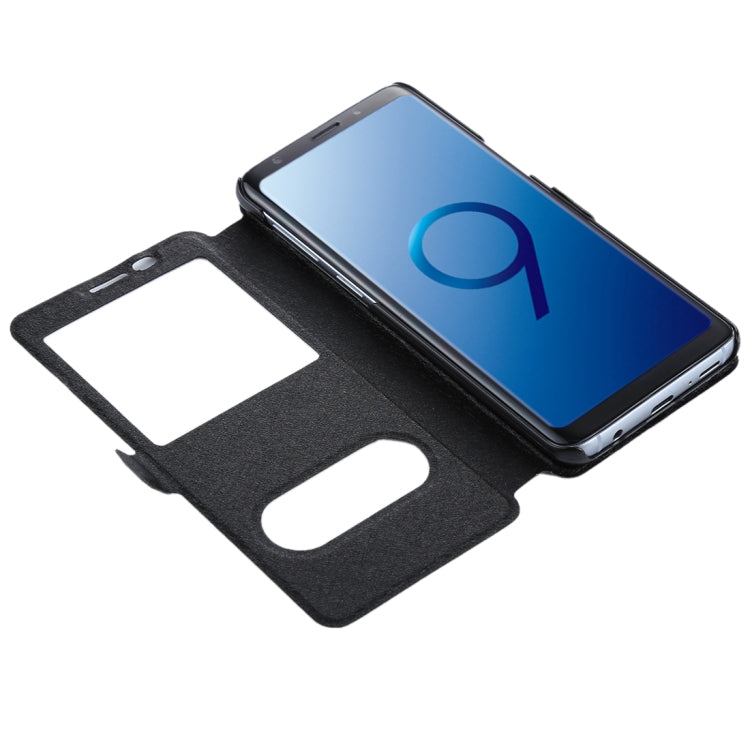 For Galaxy S9 Silk Texture Horizontal Flip Leather Case with Call Display ID & Answer / Reject Display