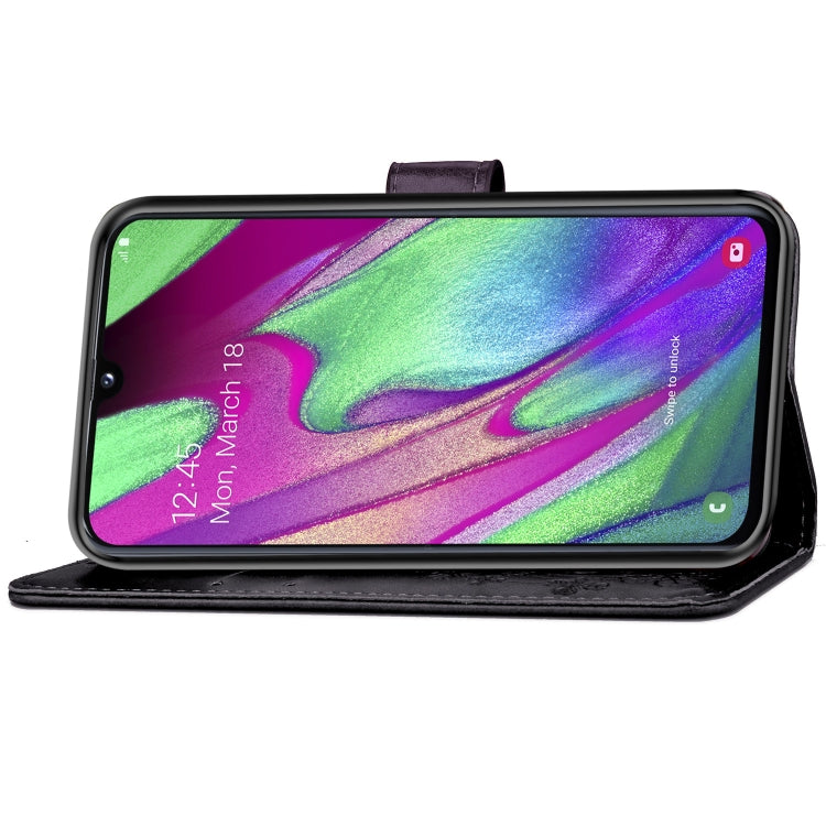 Lucky Clover Pressed Flowers Pattern Leather Case for Galaxy A40, with Holder & Card Slots & Wallet & Hand Strap