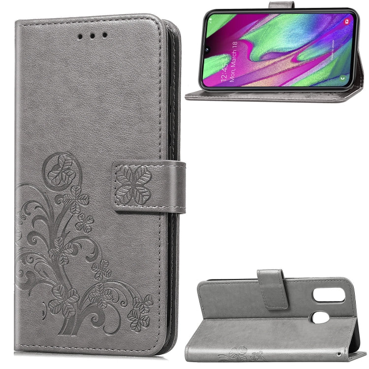 Lucky Clover Pressed Flowers Pattern Leather Case for Galaxy A40, with Holder & Card Slots & Wallet & Hand Strap