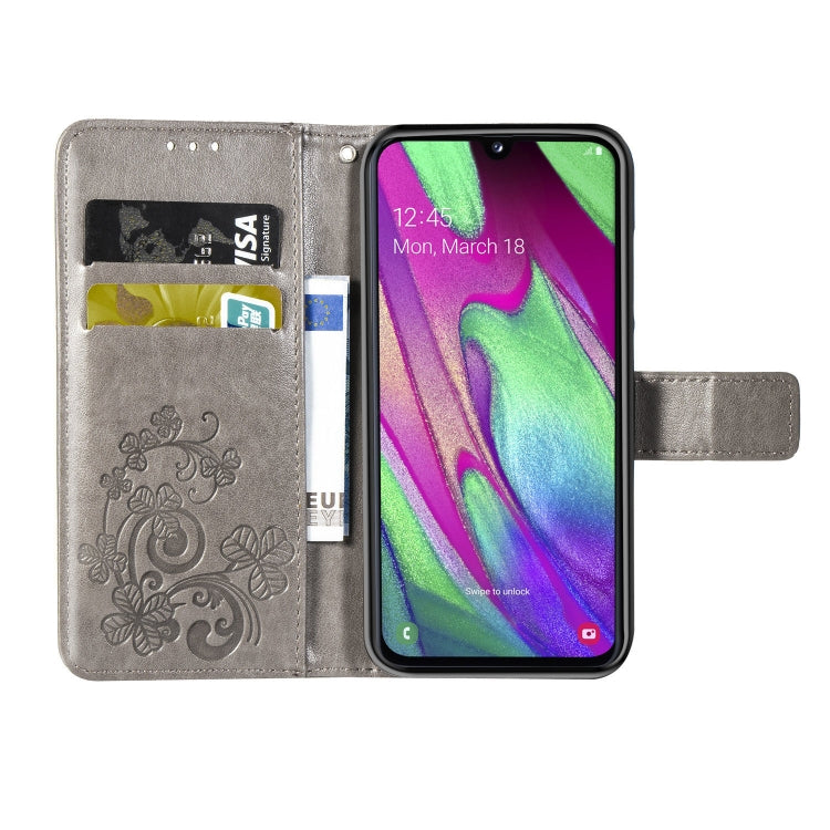Lucky Clover Pressed Flowers Pattern Leather Case for Galaxy A40, with Holder & Card Slots & Wallet & Hand Strap
