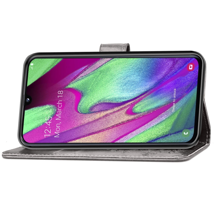 Lucky Clover Pressed Flowers Pattern Leather Case for Galaxy A40, with Holder & Card Slots & Wallet & Hand Strap