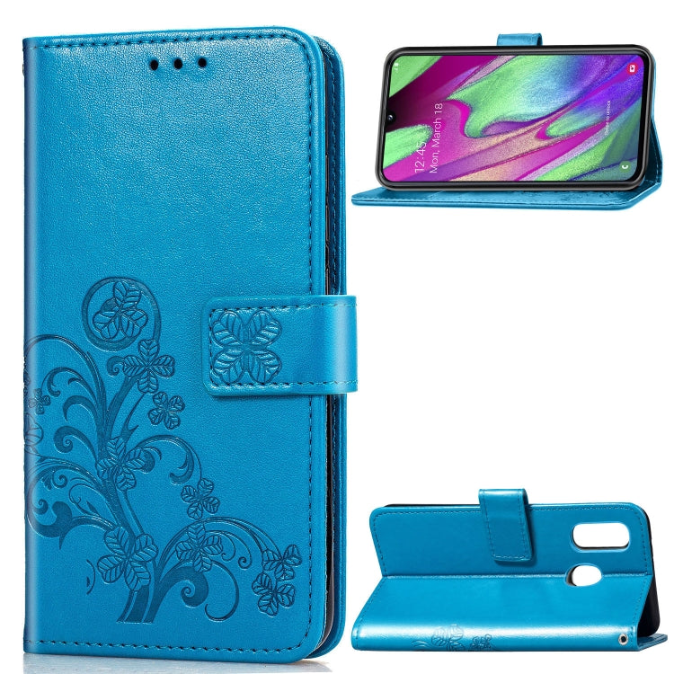 Lucky Clover Pressed Flowers Pattern Leather Case for Galaxy A40, with Holder & Card Slots & Wallet & Hand Strap