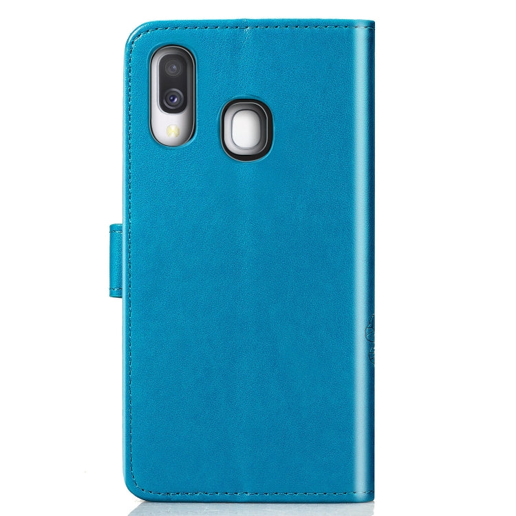 Lucky Clover Pressed Flowers Pattern Leather Case for Galaxy A40, with Holder & Card Slots & Wallet & Hand Strap