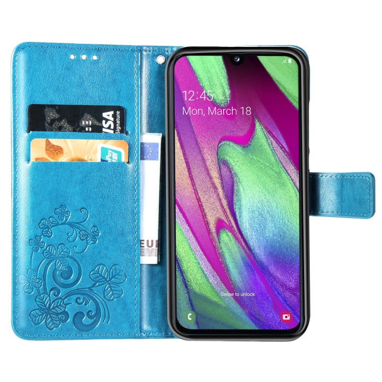 Lucky Clover Pressed Flowers Pattern Leather Case for Galaxy A40, with Holder & Card Slots & Wallet & Hand Strap