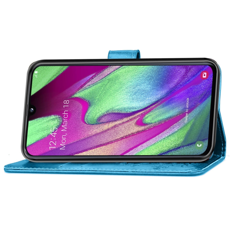 Lucky Clover Pressed Flowers Pattern Leather Case for Galaxy A40, with Holder & Card Slots & Wallet & Hand Strap