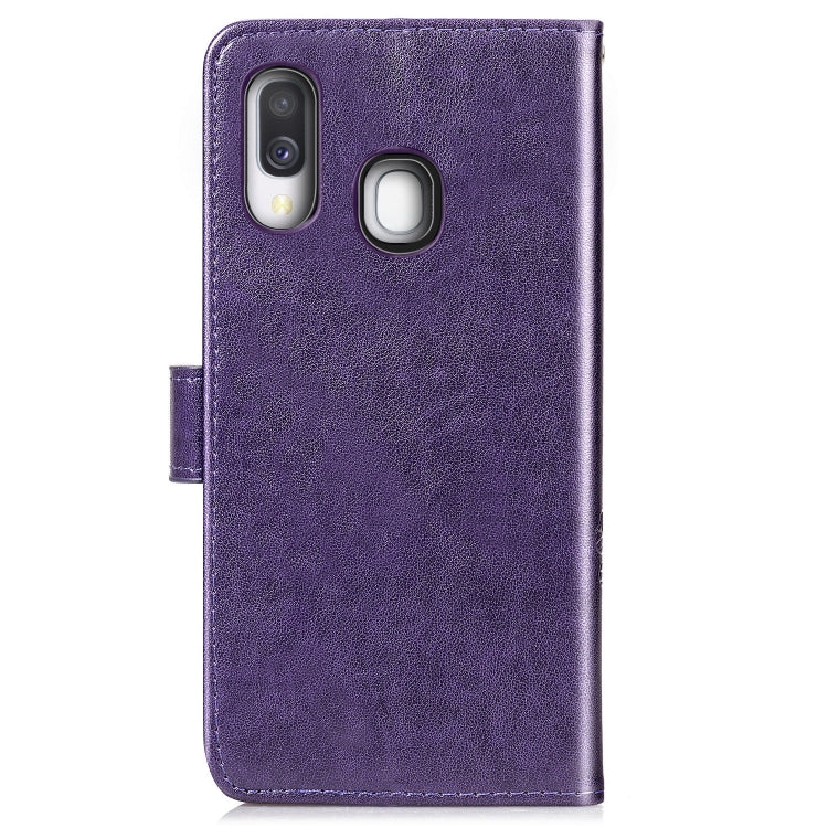 Lucky Clover Pressed Flowers Pattern Leather Case for Galaxy A40, with Holder & Card Slots & Wallet & Hand Strap