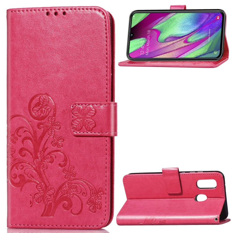 Lucky Clover Pressed Flowers Pattern Leather Case for Galaxy A40, with Holder & Card Slots & Wallet & Hand Strap