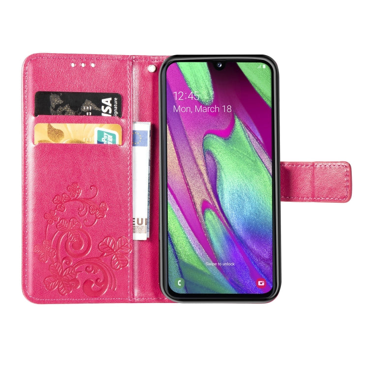 Lucky Clover Pressed Flowers Pattern Leather Case for Galaxy A40, with Holder & Card Slots & Wallet & Hand Strap