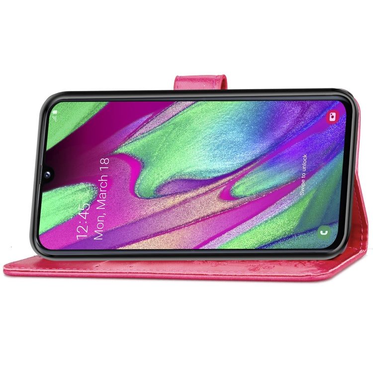 Lucky Clover Pressed Flowers Pattern Leather Case for Galaxy A40, with Holder & Card Slots & Wallet & Hand Strap