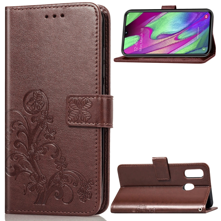 Lucky Clover Pressed Flowers Pattern Leather Case for Galaxy A40, with Holder & Card Slots & Wallet & Hand Strap